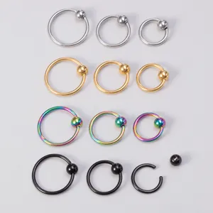 Assorted captive bead rings body piercing jewelry set in multiple colors and sizes.