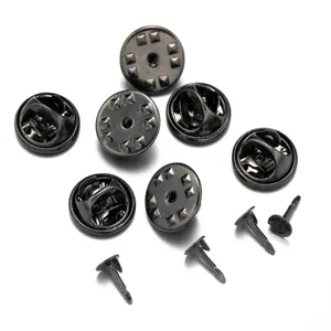 Set de respaldos de pines de bloqueo metálico negro y cierres de mariposa para broches DIY.