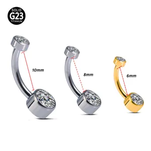 G23 Titanium Double Cylindrical Zirconia Belly Button Ring 14G Curved Barbell Piercing For Women Men Body Jewelry Gift
