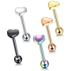 316L Stainless Steel Heart Tongue Ring Barbell Body Piercing Jewelry For Women Men Electroplated Heart Shape Tongue Bar