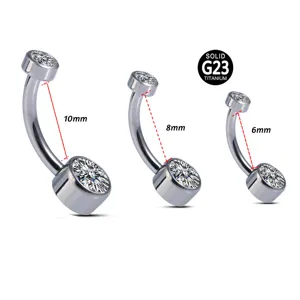 Titanium belly button ring with cubic zirconia in 6mm, 8mm and 10mm sizes for piercing.