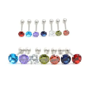 316L Stainless Steel Prong-Set Zirconia Tongue Ring Round Body Piercing Jewelry Stud For Unisex