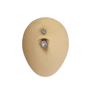 G23 titanium navel ring featuring double cubic zirconia stones with 14G post for body piercing.