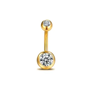 Goldfarbener Bauchnabelring aus Titan mit funkelnden Zirkonia Steinen, idealer Körperschmuck.