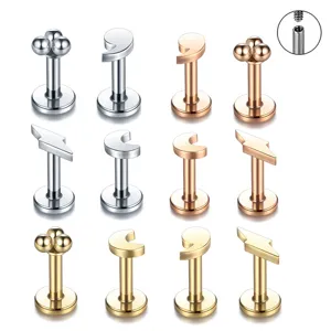 316L Edelstahl Labret Lippenring Ohrstecker Mond Blitz Stern Herz Innengewinde Knorpel Piercing Schmuck