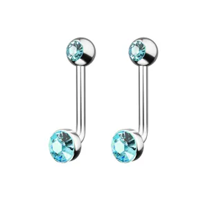 Gioiello per piercing bilanciere curvo in titanio 14G con gemme di cristallo azzurro