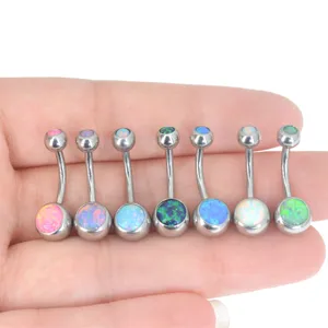 Piercing para ombligo de acero inoxidable 316L con ópalo joyería corporal detalle