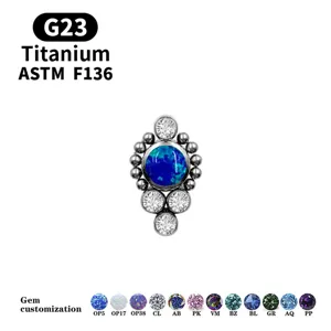 G23 titanium piercing sieraden met blauwe opaal en zirkonia cluster ontwerp voorstijl.
