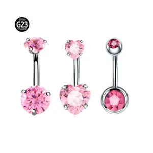 Piercing αφαλού από τιτάνιο G23 με ροζ ζιρκόν σετ κοσμημάτων σώματος για γυναίκες.