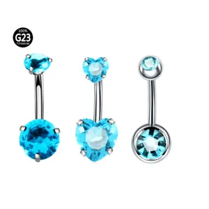 Σετ piercing αφalaς από τιτάνιο G23 με ανοιχτό μπλε ζιρκόν σε στρογγυλή και καρδιά.
