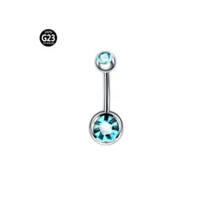 Δαχτυλίδι piercing ομφαλού από τιτάνιο G23 με γαλάζιες πέτρες ζιρκονίου, ιδανικό κόσμημα σώματος.
