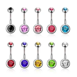 G23 Titanium Belly Button Ring For Women Men Curved Bar Double Head Zirconia Piercing Jewelry Navel Ring Body Accessories