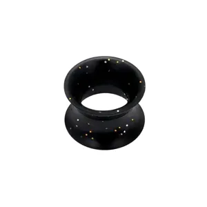 Black silicone ear plug tunnel with gold and silver glitter double flared body piercing jewelry