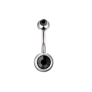 Titanium 14G double-ended black zirconia belly button ring navel piercing body jewelry item.