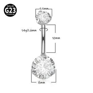 Anello per ombelico in titanio G23 con zircone, gioiello per piercing 14g dettaglio.