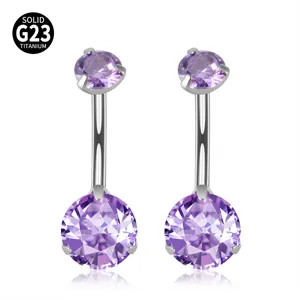 Anello per ombelico in titanio G23 14g zircone viola piercing ombelico filetto interno