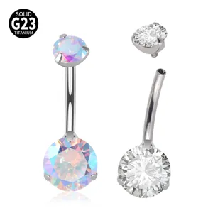 Titanio G23 14G Piercing Ombelico Filettatura Interna Zircone Gioiello Corpo Piercing Moda