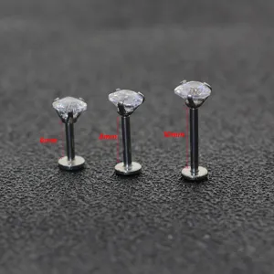 Edelstahl Labret Lippenpiercing Stecker mit Zirkonia in verschiedenen Größen für Ohr.