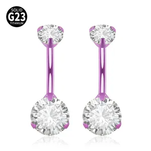 Elegante Piercing Ombelico in Titanio G23 14G con Zirconi Viola Gioiello Corpo