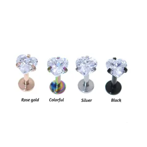 Herzform Zirkonia 316L Edelstahl Lippenring Tragus Helix Ohrknorpel Stecker Piercing Schmuck Für Damen Herren Mehrfarbig