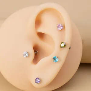 Edler Edelstahl Herz Zirkonia Labret Stecker, bunte 3A Zirkon Piercing Ohrknorpel Ohrringe Set.