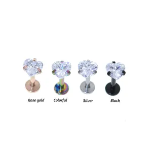 Edelstahl Herz Zirkonia Labret Stecker Piercing Schmuck für Ohrknorpel und Tragus.