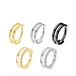 Anneau de Nez en Titane G23 Zirconia Sans Couture Charnière Double Couche Septum Clicker Créole Boucle d'Oreille Cartilage Piercing Bijoux Unisexe