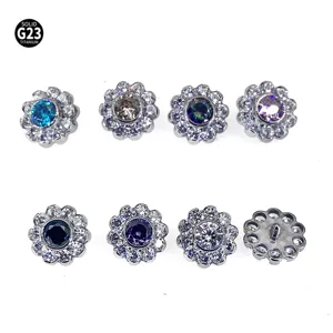 ASTM F136 G23 Titanium Zonnebloem Labret Knop Piercing Sieraden Zirconia Ingelegde Lipring Oorknop Voor Vrouwen Lichaam Piercing Sieraden