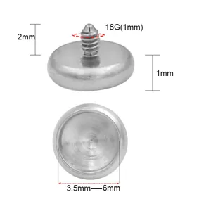Detailed view showing dimensions and thread size of titanium dermal anchor piercing top.