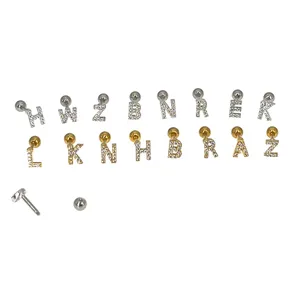 Orecchini a Bottone in Acciaio Inossidabile con Alfabeto e Zirconia 26 Lettere Piercing Orecchio Oro Argento