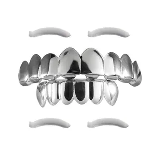 Hip hop grillz set top and bottom metal dental teeth grills with silicone molding bars kit