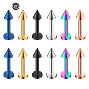 G23 titanium gepunte labret piercing sieraden set in meerdere kleuren voor dagelijks gebruik.