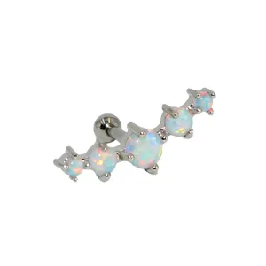 316L stainless steel curved opal cluster ear cartilage piercing stud jewelry detail shot.
