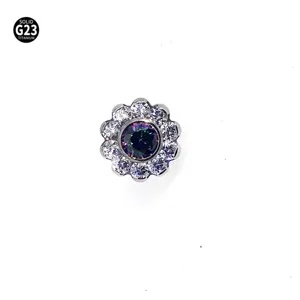 Titanium bloem lichaam piercing sieraden, kristal labret stud top, prachtig design.