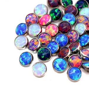 Synthetic opal titanium dermal anchor piercing tops, colorful round body jewelry accessory.