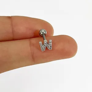 Acciaio Inossidabile Zircone Lettera W Cartilagine Piercing Orecchino Gioiello Moda