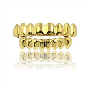 Gold grillz top and bottom set hip hop teeth caps plated body jewelry fashion accessories