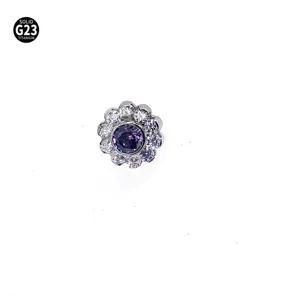 Titanium zonnebloem dermal ancre piercing sieraad met paarse steen en zirkonia