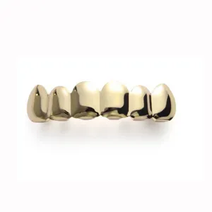 Gold hip hop teeth grillz set body jewelry fashion accessory shiny metallic grill teeth piece