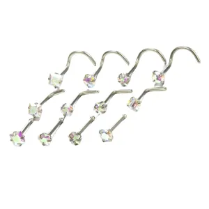 Mehrfarbige Zirkonia Nasenstecker Piercing Schmuck Set mit geraden und gebogenen Stilen