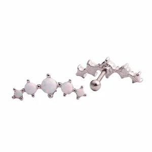 316L stainless steel curved opal cartilage piercing earring, fashion body jewelry stud.