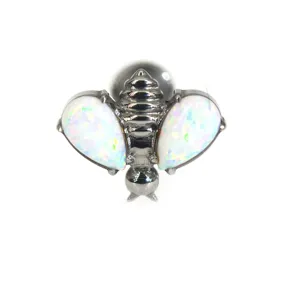 G23 titanium bee body piercing jewelry detail view featuring stunning white opal wings.