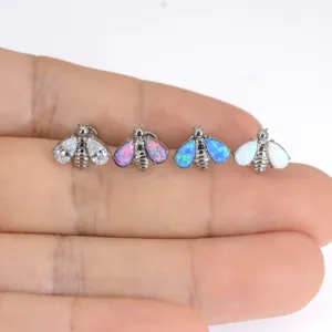 G23 Titanium Opal Bee Piercing Studs Hypoallergenic Cartilage Earrings Lip Body Jewelry