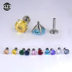Solides G23 Titan Lippenstecker Rund Zirkonia Krappenfassung Innengewinde Piercing Ohrring Nasenring Körperschmuck Für Damen Herren
