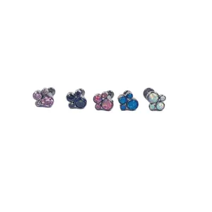 Hochwertiger F136 Titan Piercing Schmuck mit bunten Opal Katzenpfoten Design für Ohr und Lippe.