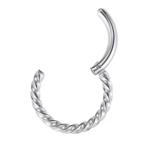 Acier inoxydable 316 anneau de nez torsadé clicker boucle d'oreilles piercing detail.