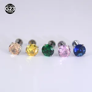 G23 Titan Labret Stecker mit 6mm bunten Zirkonia Kristallen Piercing Schmuck Detail