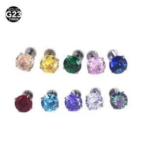 G23 Titan Piercing Stifte mit großen bunten Zirkonien Steinen für Lippen und Ohr Ovale.