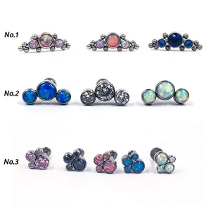 F136 Titanlegierung Opal Blume Labret Stecker Katzenpfote Piercing Schmuck Für Lippe Ohrknochen Ohrring Schmuck