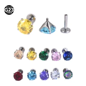 G23 Titan Labret Piercing Stecker mit funkelnden bunten Zirkonia Steinen für Körperschmuck.